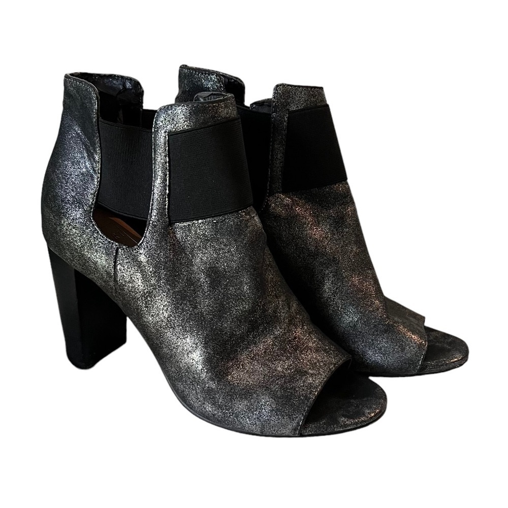 Kaari Blue Womens Ankle Booties Metallic Pewter Open Toe Cutout Block Heel 8.5 - Picture 2 of 8